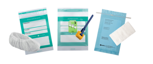 Image regroupant 3 produit de Sodibox: SteriSox non tissé, stériSponge cellulose avec stick, et les steriCloth